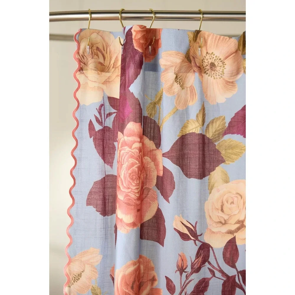 NEW Anthropologie Maeve Roses Printed Organic‎ Cotton Floral Shower Curtain NWT